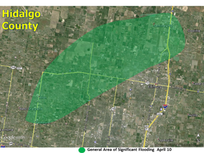 Estimated poor drainage flood area in west-central Hidalgo County after April 10 2015 deluge