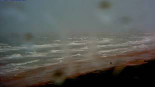Still image of rough surf generated by approach of wake low on South Padre Island, May 29, 2015, around 1230 PM CDT