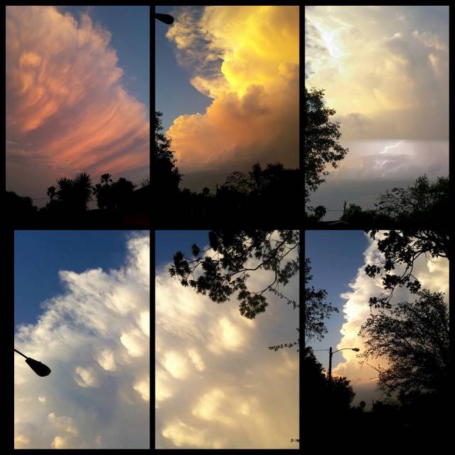 Collage of photos taken from San Benito of the supercell that earlier produced golfball hail in Kenedy and Willacy County