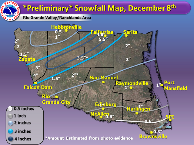 Preliminary snowfall map for December 8, 2017