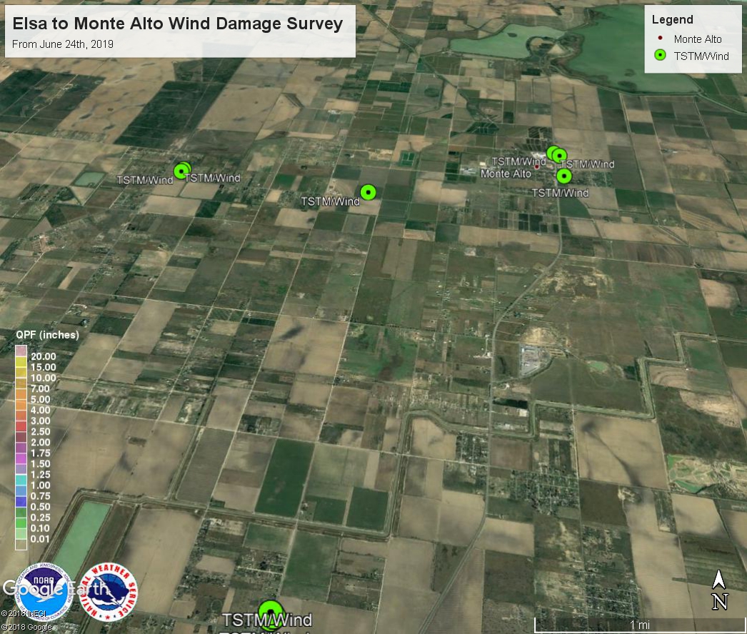 Map of survey locations in Monte Alto and Elsa area from June 24th wind damage