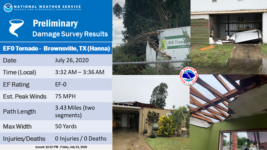 Survey summary image for Brownnsville, TX, EF0 tornado on July 26, 2020