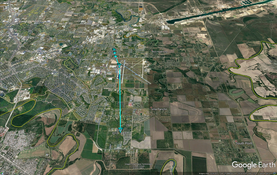 Map of survey locations in East Brownsville, TX, from an EF0 tornado on July 26, 2020