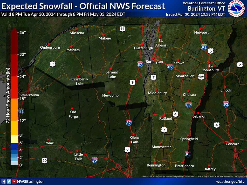 BTV Storm Total Snowfall Forecast