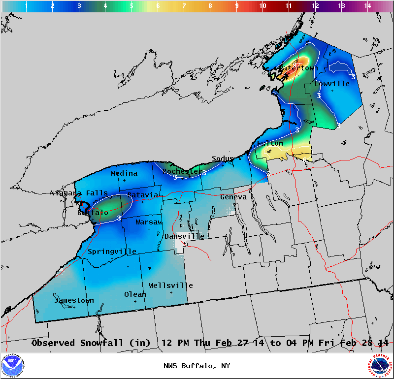 Lake Effect Snowfall - February 27-28, 2014