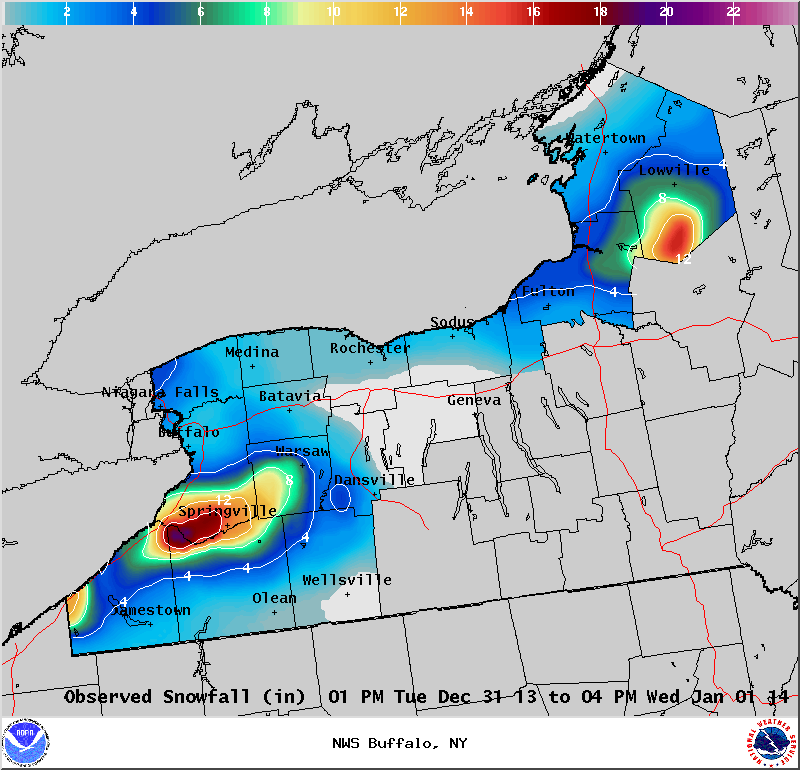 Lake Effect Snowfall - December 31, 2013-january 1, 2014