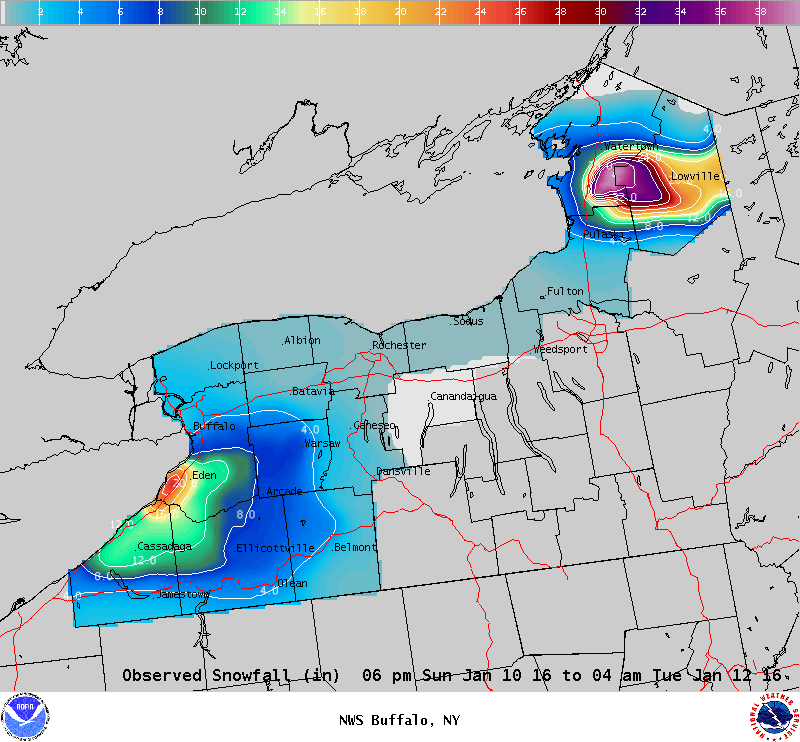 Lake Effect Snowfall - January 10 - 12, 2016