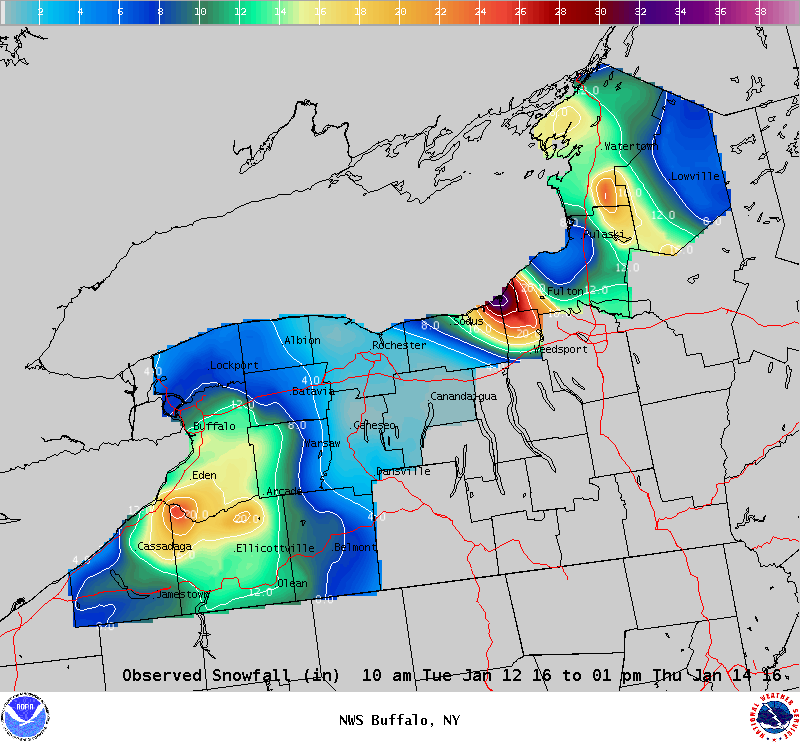 Lake Effect Snowfall - January 12 - 14, 2016