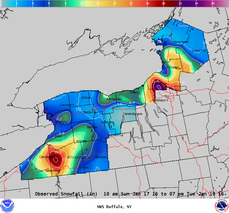 Lake Effect Snowfall - January 17 - 19, 2016