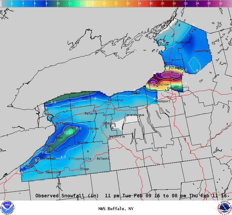 Lake Effect Snowfall - February 9-11, 2016