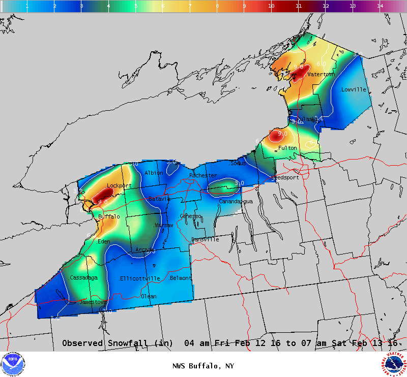 Lake Effect Snowfall - February 12-13, 2016