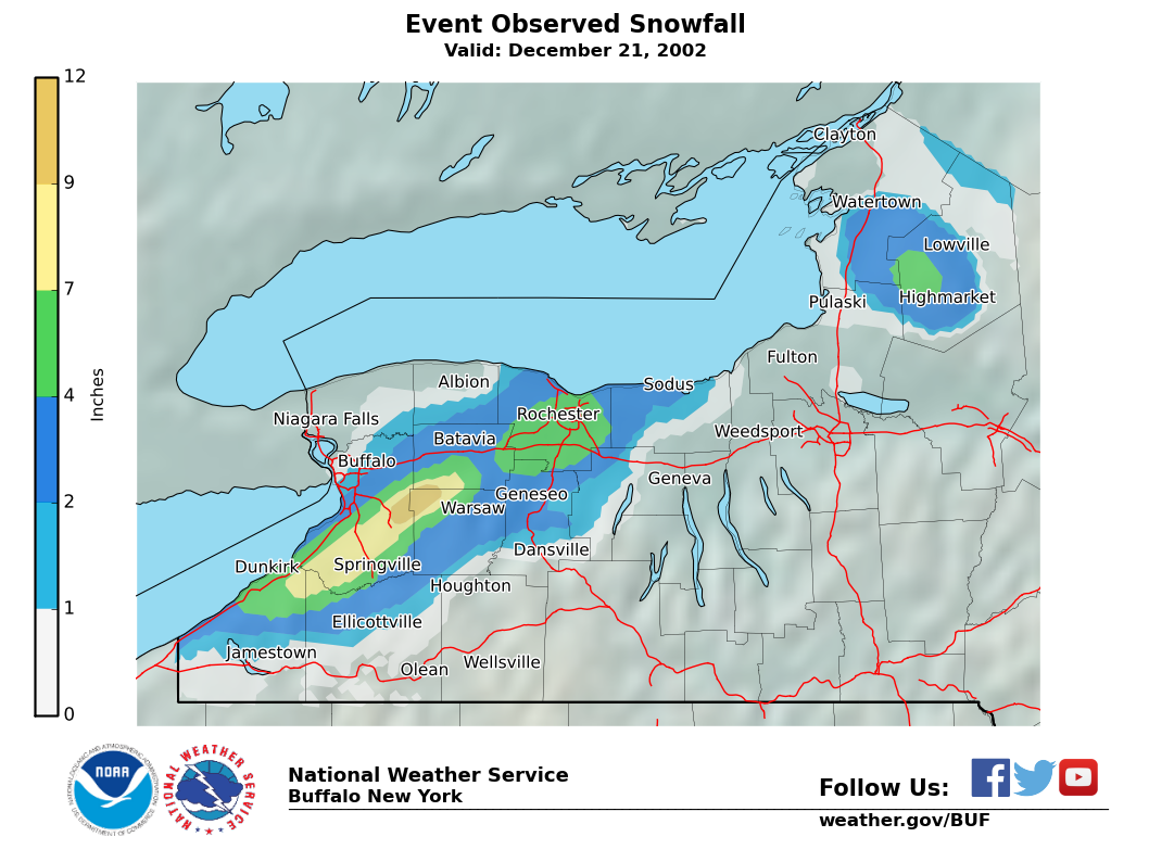 Lake Effect Summary - Dec 21 2002 - Storm Total Snow Map