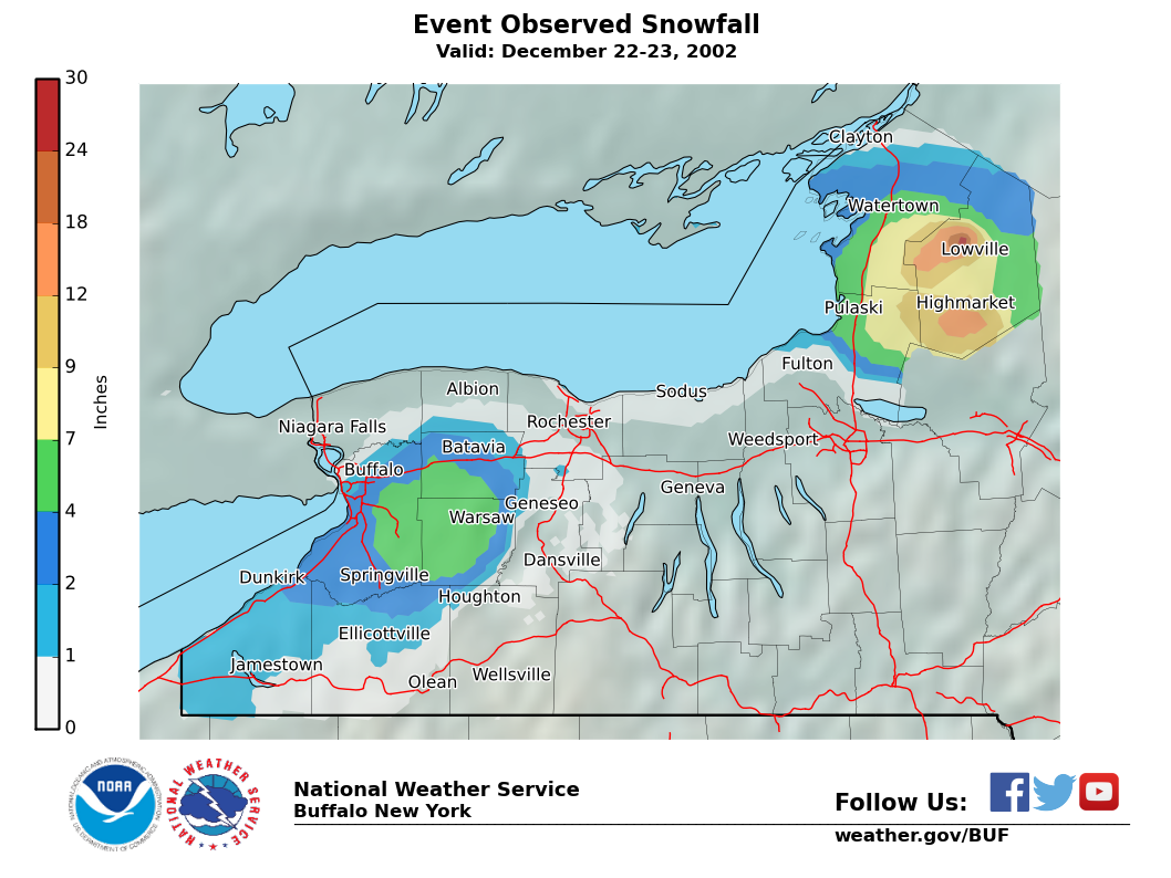 Lake Effect Summary - Dec 22 2002 to Dec 23 2002 - Storm Total Snow Map