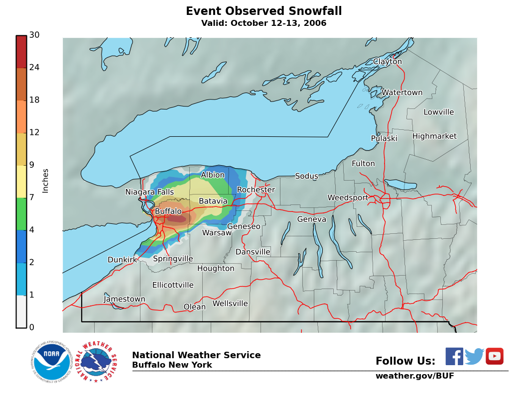 Lake Effect Summary - October 12-13, 2006 - storm total snow map