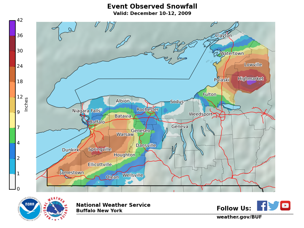 Lake Effect Summary - Dec 10 2009 to Dec 12 2009 - Storm Total Snow Map