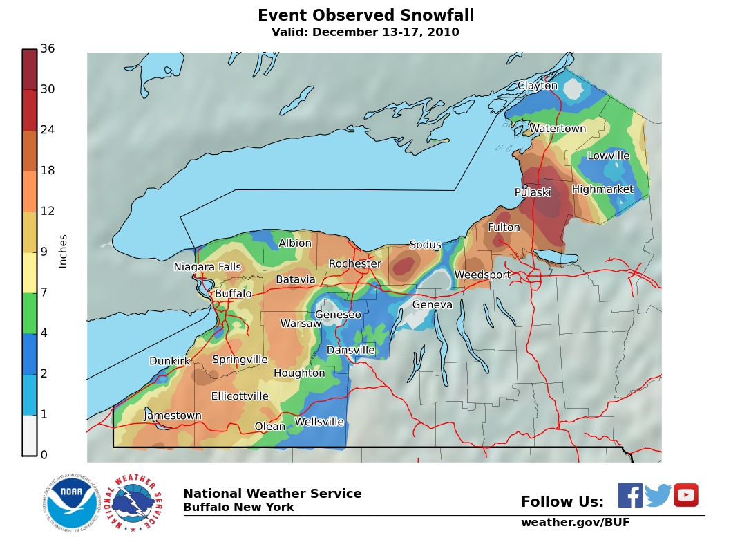 Lake Effect Summary - Dec 13 2010 to Dec 17 2010 - Storm Total Snow Map