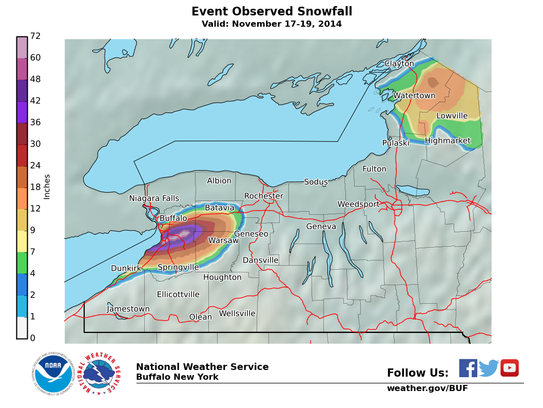 Lake Effect Summary - Nov 17 2014 to Nov 19 2014 - Storm Total Snow Map