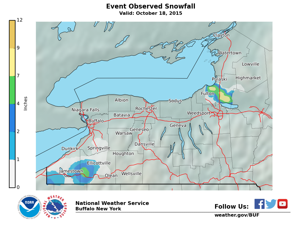 Lake Effect Summary - Oct 18 2015 - Storm Total Snow Map