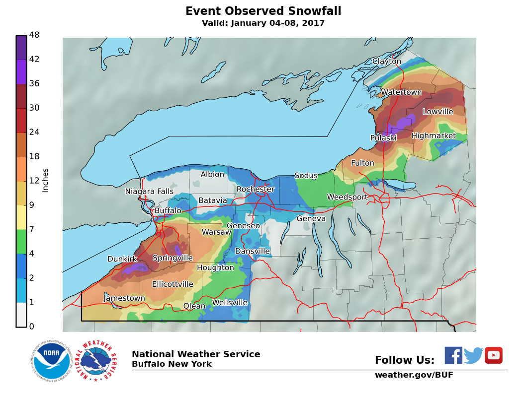 Lake Effect Summary - January 04-08, 2017 - Storm Total Snow Map