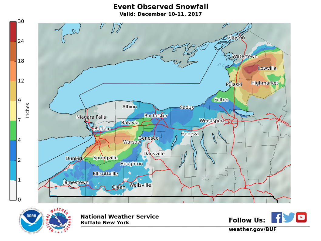 Lake Effect Summary - Dec 10 2017 to Dec 11 2017 - Storm Total Snow Map