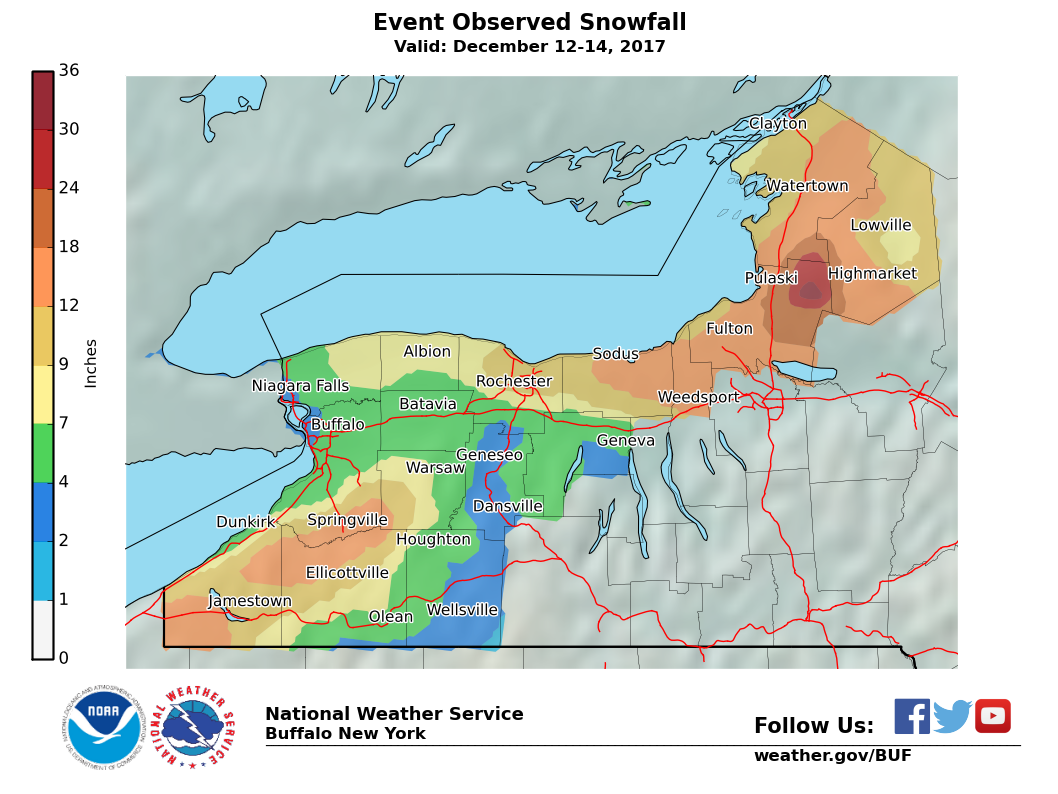 Lake Effect Summary - Dec 12 2017 to Dec 14 2017 - Storm Total Snow Map