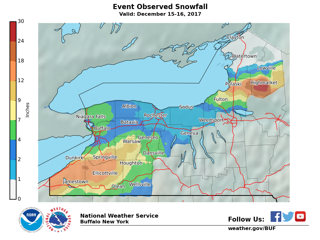 Lake Effect Summary - Dec 15 2017 to Dec 16 2017 - Storm Total Snow Map