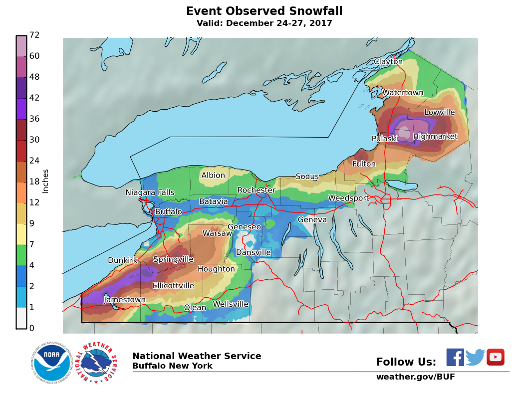 Lake Effect Summary - Dec 24 2017 to Dec 27 2017 - Storm Total Snow Map