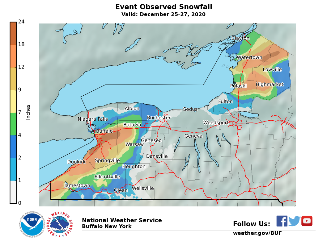 Lake Effect Summary - Dec 25 2020 to Dec 27 2020 - Storm Total Snow Map