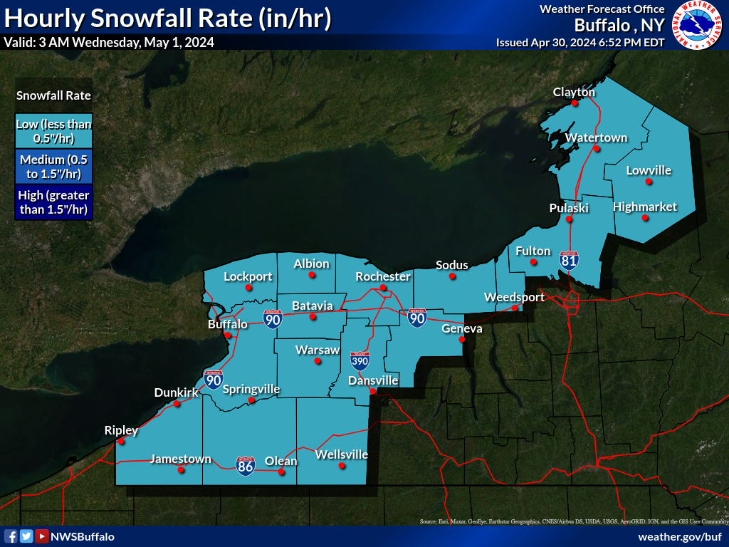 Graphical display of hourly snowfall rate 