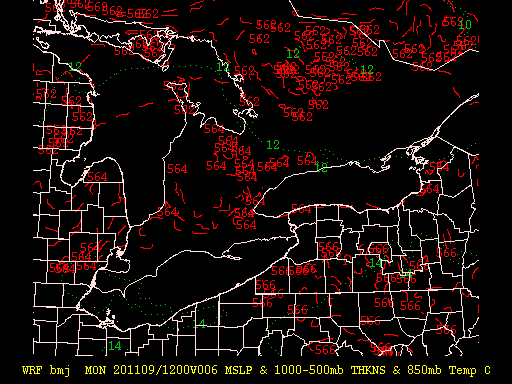 Graphical display of 1000-500mb Thickness