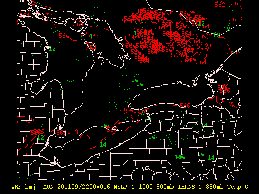 Graphical display of 1000-500mb Thickness