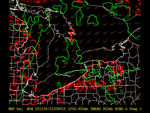 Graphical display of 1000-850mb Thickness