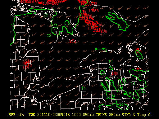 Graphical display of 1000-850mb Thickness