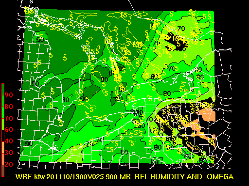Graphical display of 900mb Vertical Velocity and RH