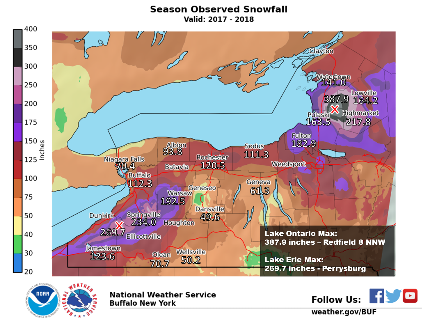 2017-2018 Season Snowfall Map