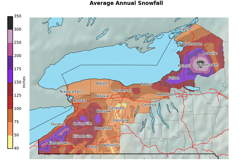 Average Seasonal Snowfall across Western and Central New York