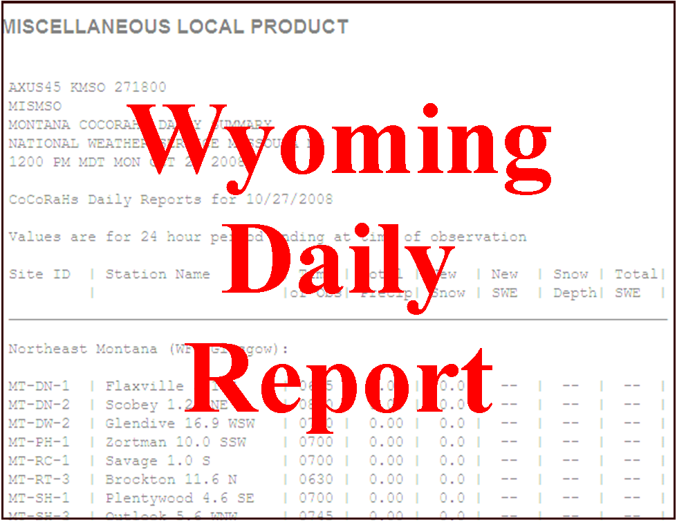 CoCoRaHS Daily Report Wyoming