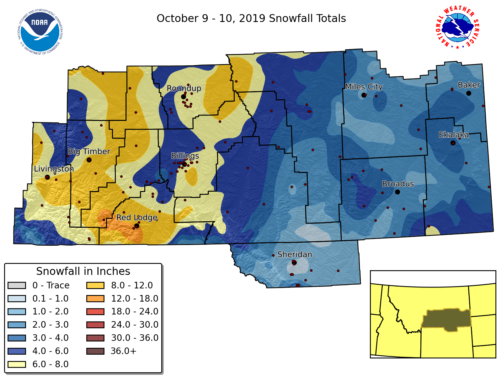 October 9 10 2019 Snowfall Totals