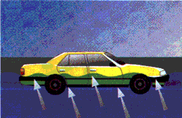 The combination of bouyancy and lateral force of the flood waters begins to move the car