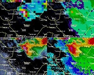 KCLX 4-panel radar image at 1112 PM.