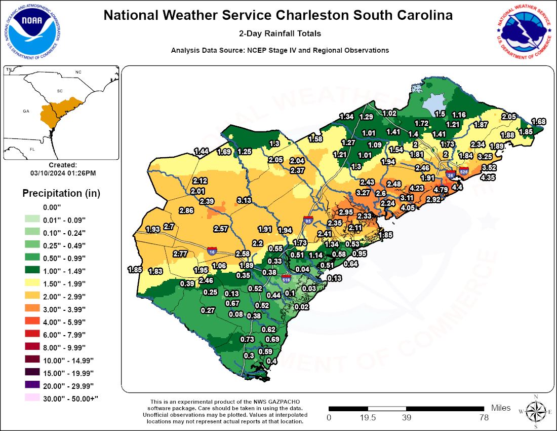 Storm Total Rainfall from March 9-10, 2024