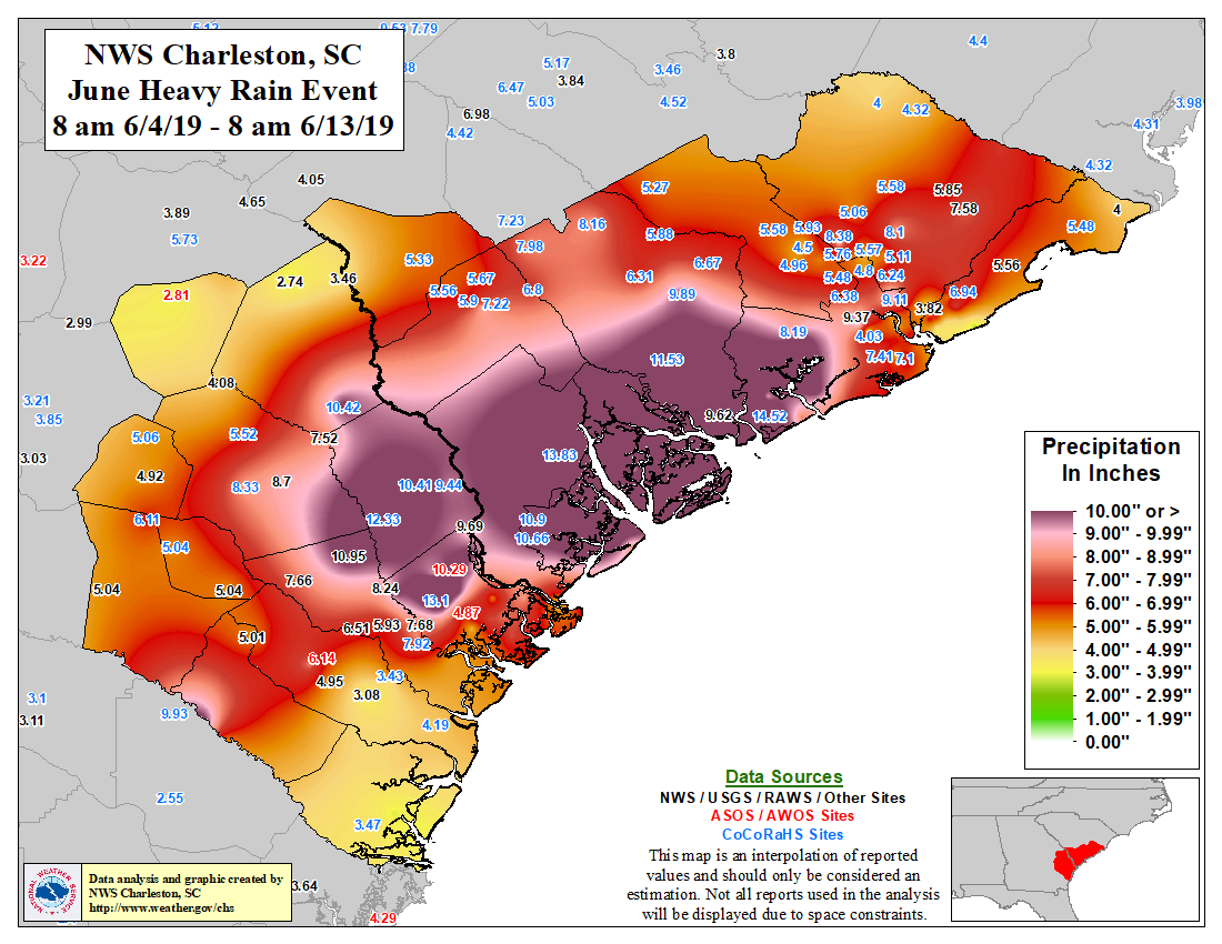 Heavy Rainfall Across Southeast South Carolina and June 2019