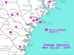 Map of damage reports in southeast GA.