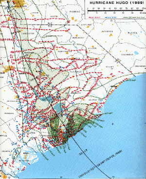 Hugo wind swath map.