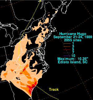 Hugo rainfall map