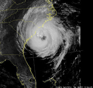 Visible satellite image of Hurricane Ophelia as it was passing the area.