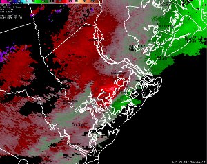 KCLX Storm Relative Velocity image during microburst.