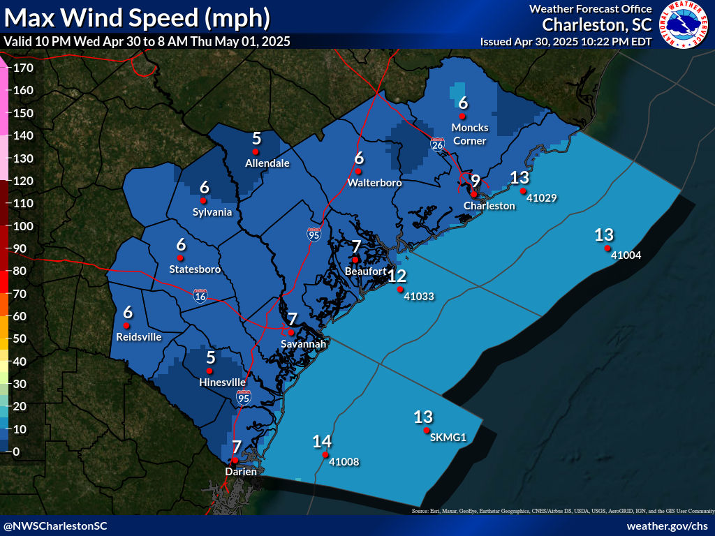 Wind speed forecast graphic