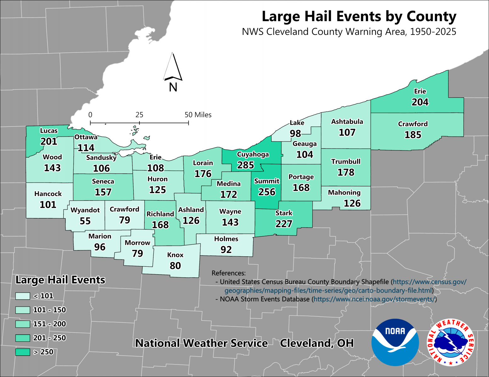 Large Hail Events by County
