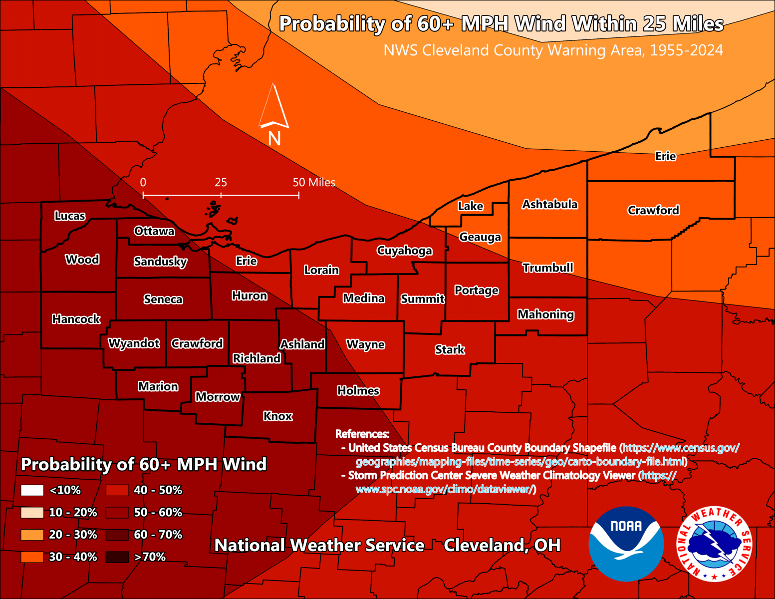 Probability of 60+ mph Winds within 25 miles